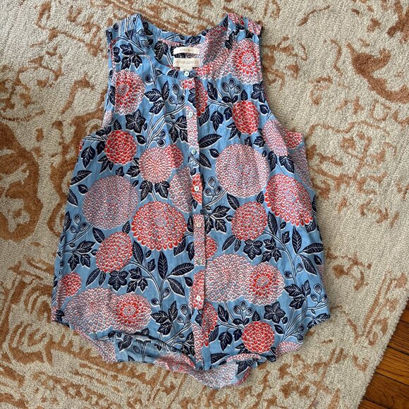 Cynthia Rowley Tops - Like New Cynthia Rowley Linen Tank Top Tunic Red Blue Floral Button Front Sz M